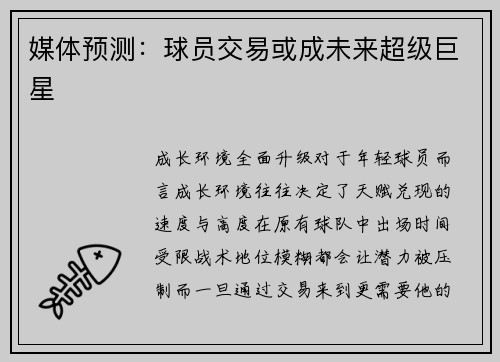 媒体预测：球员交易或成未来超级巨星